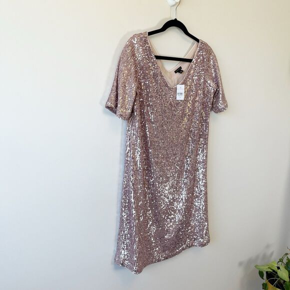 Ann Taylor Pink Sequin V Neck Shift Dress Cocktail Event Swiftie Size 8 NWT’s - Picture 10 of 13